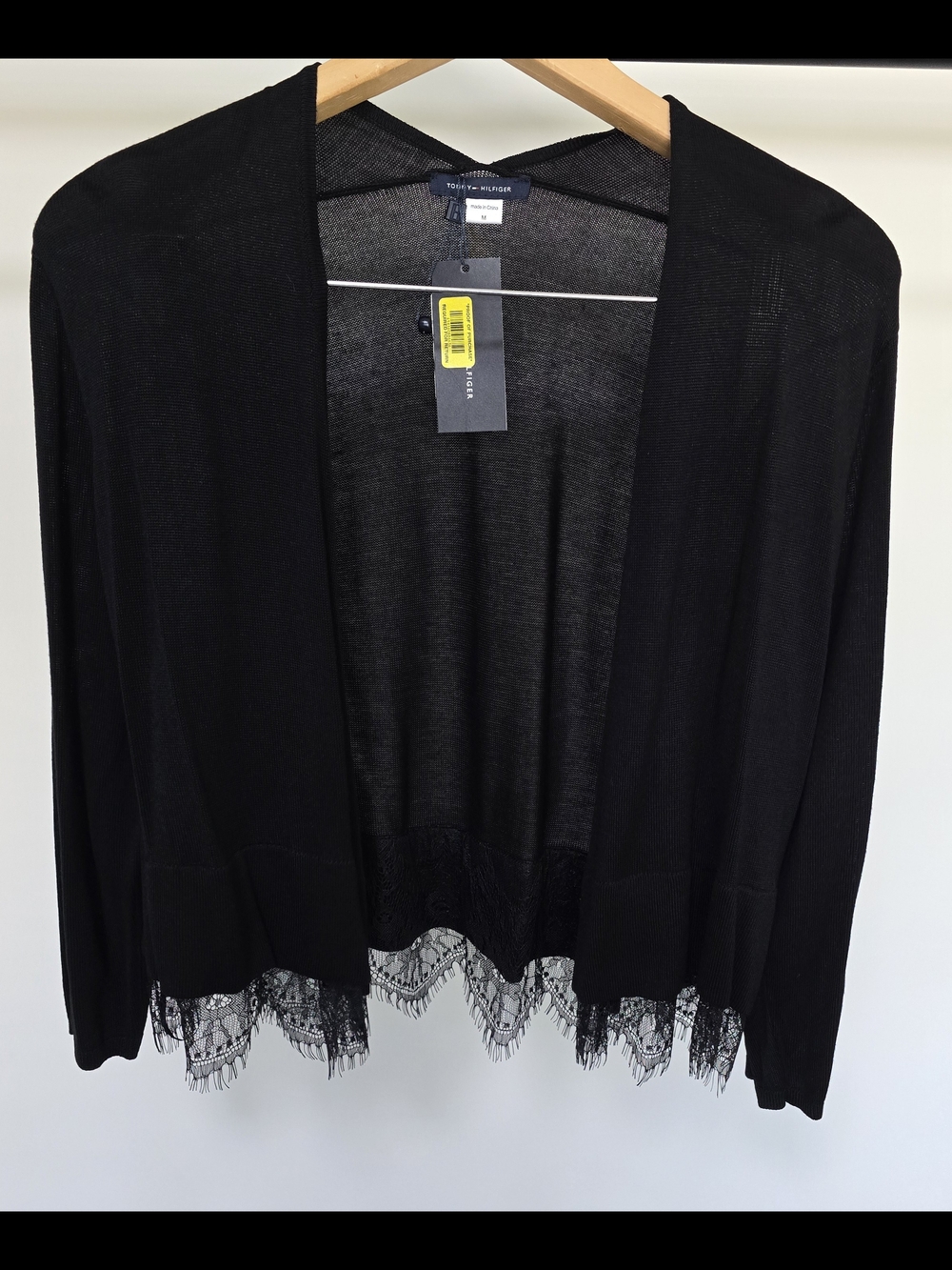 Tommy Hilfiger Black Lace-Hem Open Cardigan NWT